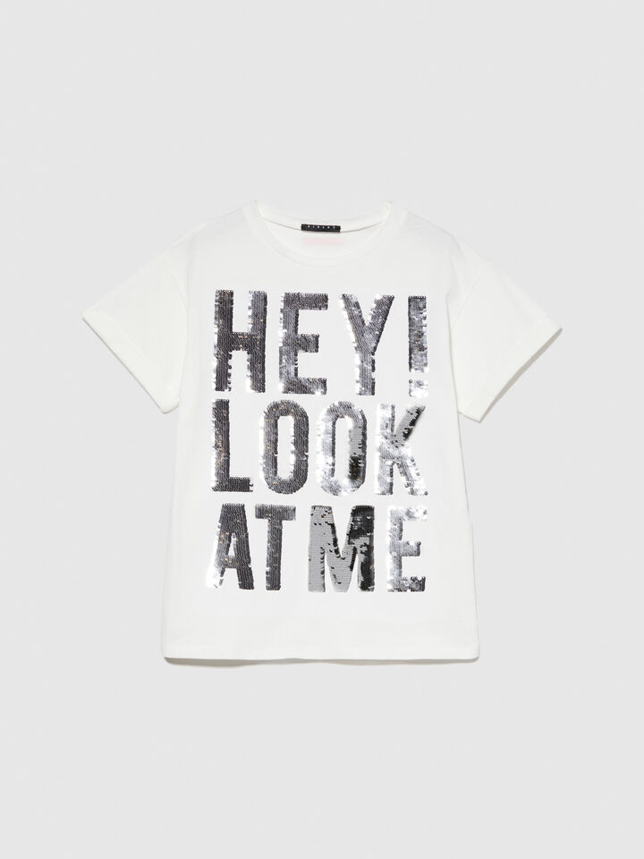 T-shirt with flip-up sequins - girls' short sleeve t-shirts - White | Sisley Young image number 1
